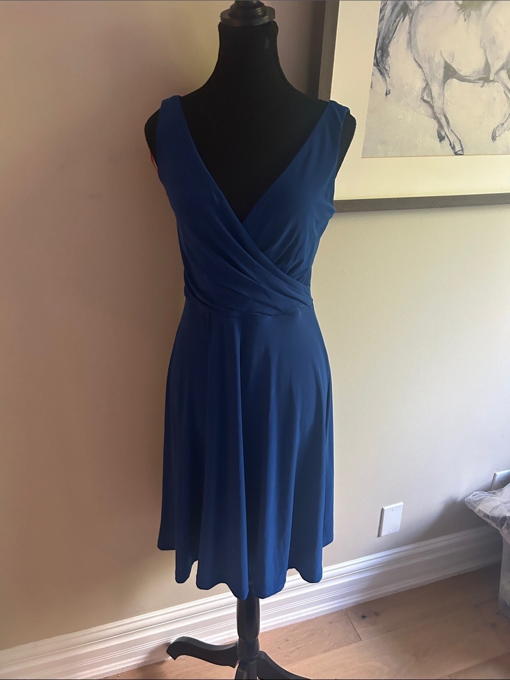 Blue V-Neck Sleeveless Wrap Dress